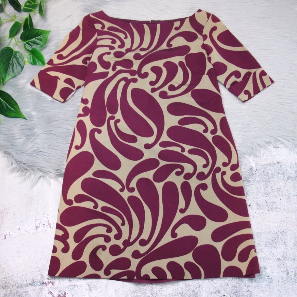 HOSS INTROPIA Silk Blend Boat Neck Abstract Mini Shift Dress Womens Size 36 US 4